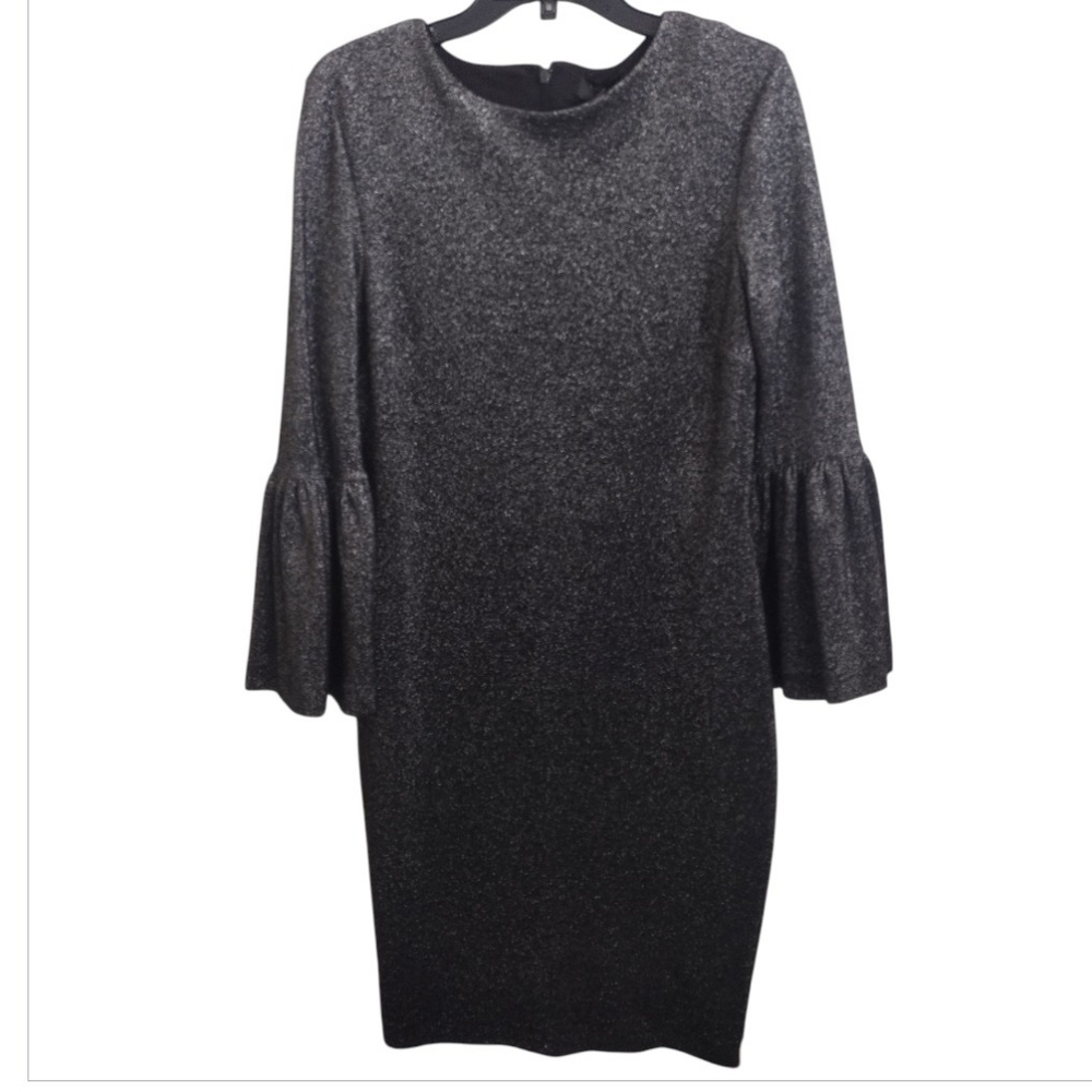 Ted Baker Hanneh Elegant Silver Black Bell Sleeve Cocktail Dress Size US 8